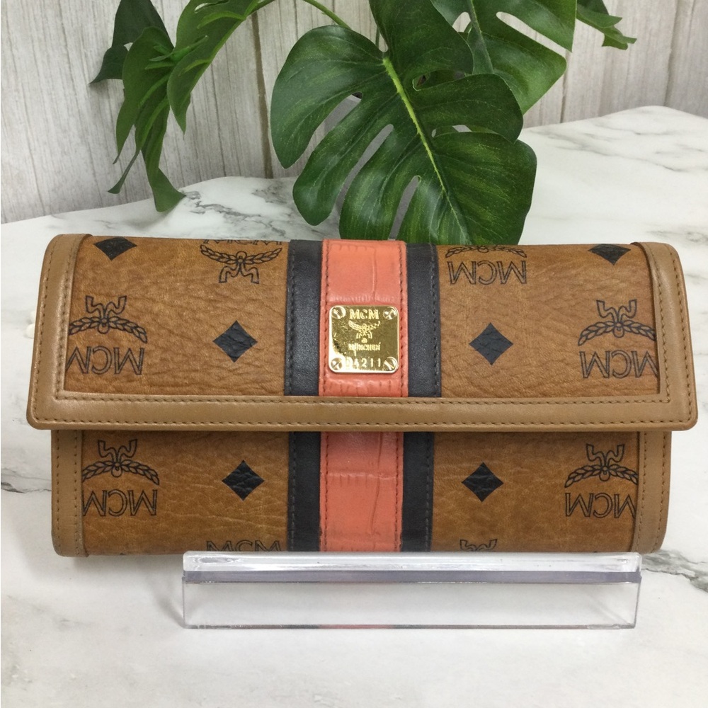 GUC MCM Brown and Coral Leather Continental Wallet